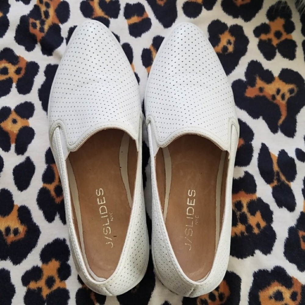 J slides Pointed White Leather Platform Shoes
